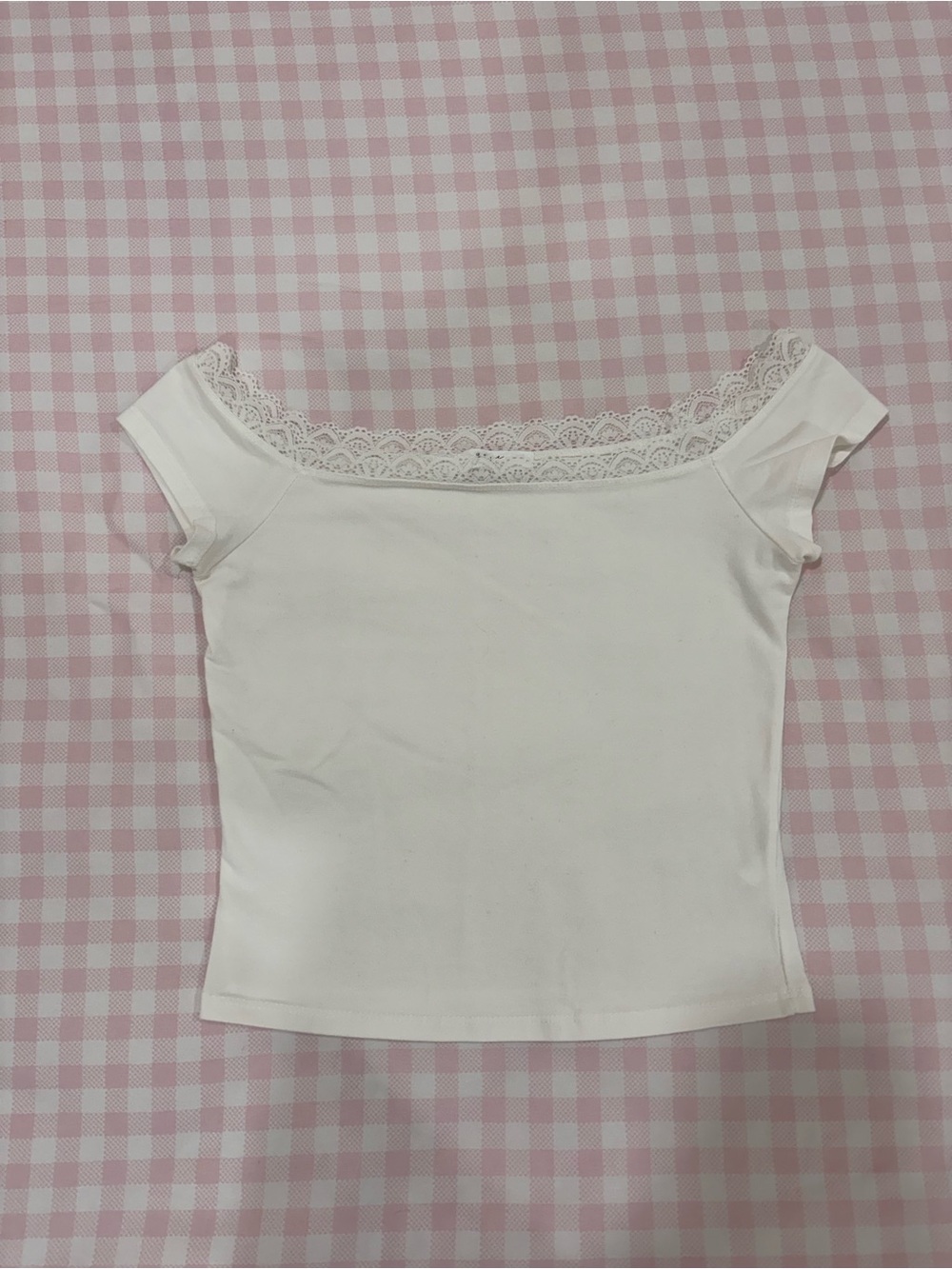gaze White Lace-Trim Off-Shoulder Crop Top